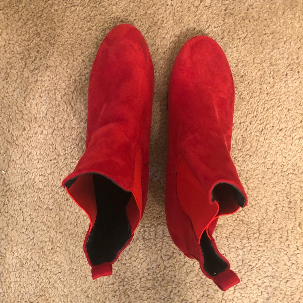 Red Suede Ankle Boots - Picture 4 of 9